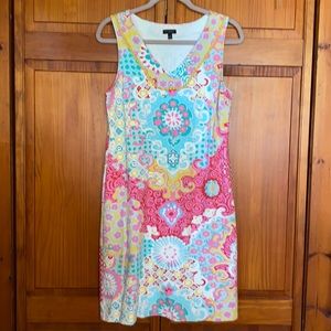 Women’s Talbots Medallion Interlock Paisley Shift V Neck Dress Size Small